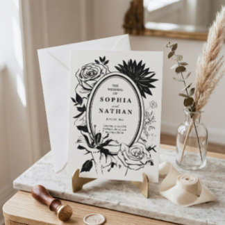 Black and White Floral Wedding Invitation