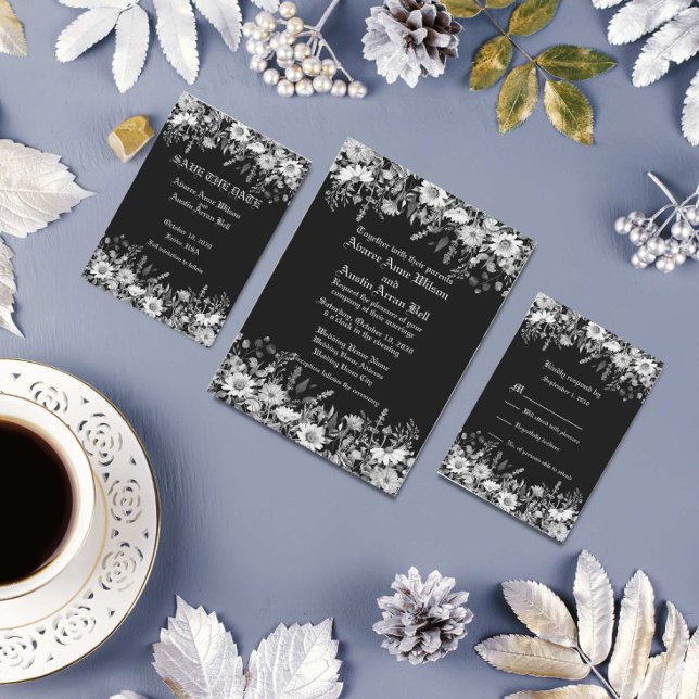 Black and White Floral Wedding Invitation (Creator Uploaded)