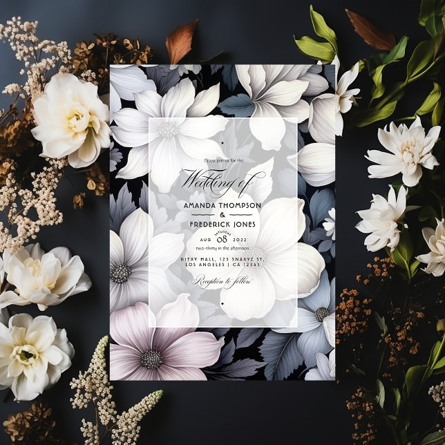 Black and White Floral Wedding Invitation (Creator Uploaded)