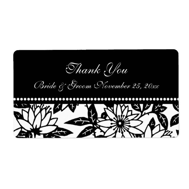 Black and White Floral Wedding Labels (Front)