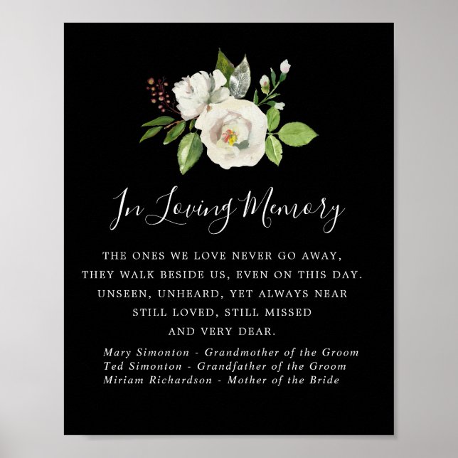 Black and White Floral Wedding Memorial Sign (Front)
