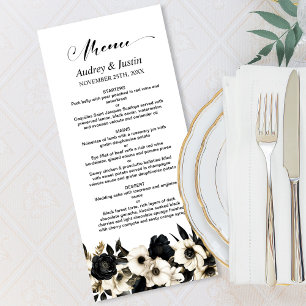 Black and White Floral Wedding Menu