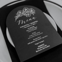 Black and White Floral Wedding Menu