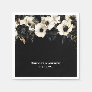 Black and White Floral Wedding Napkin