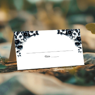 Black and White Floral Wedding Place Card