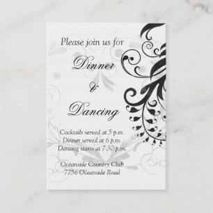 Black and White Floral Wedding Reception Card