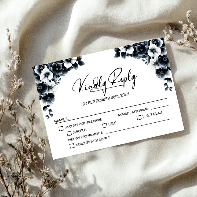 Black and White Floral Wedding RSVP Card (Creator Uploaded)