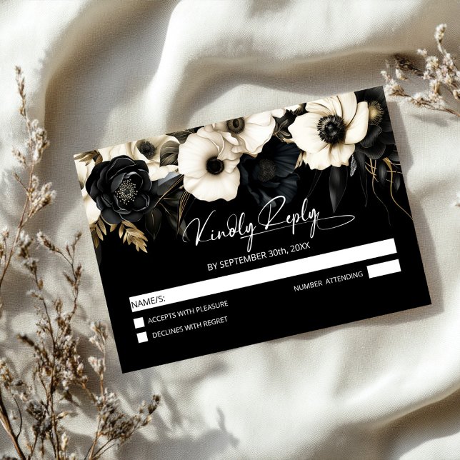 Black and White Floral Wedding RSVP Card (Creator Uploaded)