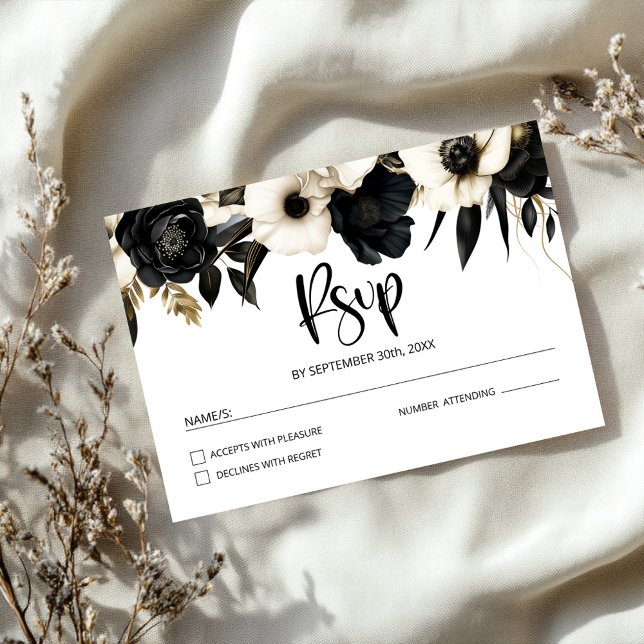 Black and White Floral Wedding RSVP Card (Creator Uploaded)