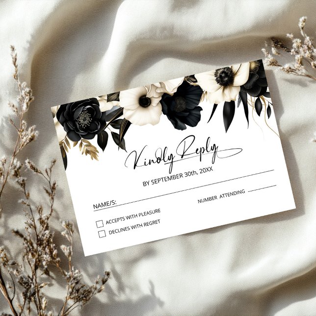 Black and White Floral Wedding RSVP Card (Creator Uploaded)