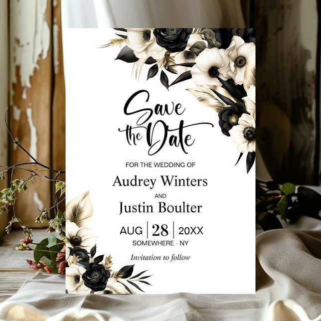 Black and White Floral Wedding Save the Date Invitation (Creator Uploaded)