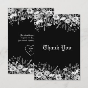 Black and White Floral Wedding Thank You Card