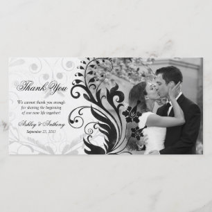 Black and White Floral Wedding Thank You Photocard Card