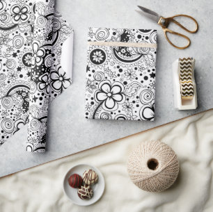 Black and White Floral  Wrapping Paper