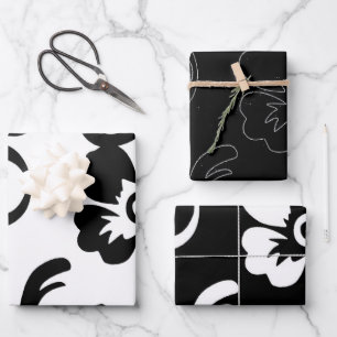 Black and White Floral Wrapping Paper Sheet