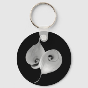 BLACK AND WHITE FLORAL YIN YANG KEY RING