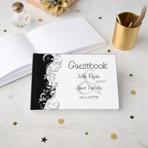 Black and White Florid Ornate Guestbook