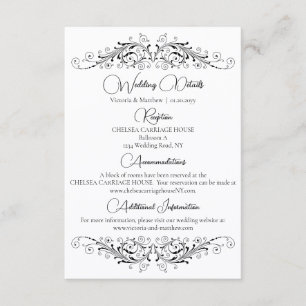 Black and White Flourish Elegance Wedding Details Enclosure Card