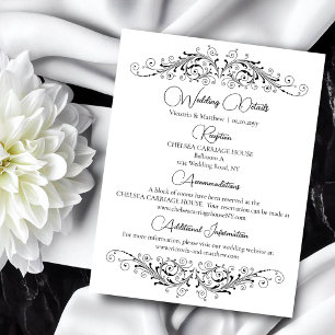 Black and White Flourish Elegance Wedding Details Enclosure Card