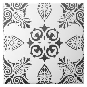 Black and white flourish pattern   ceramic tile