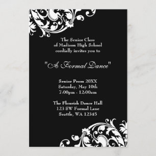 Black and White Flourish Prom Formal Invitations