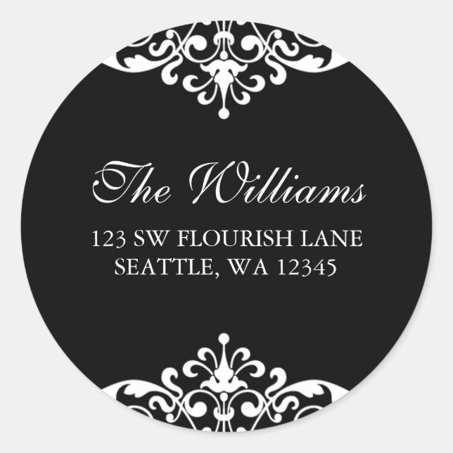 Black and White Flourish Scroll Address Label (Front)