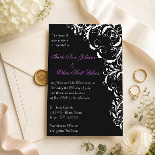 Black and White Flourish Wedding Invitation
