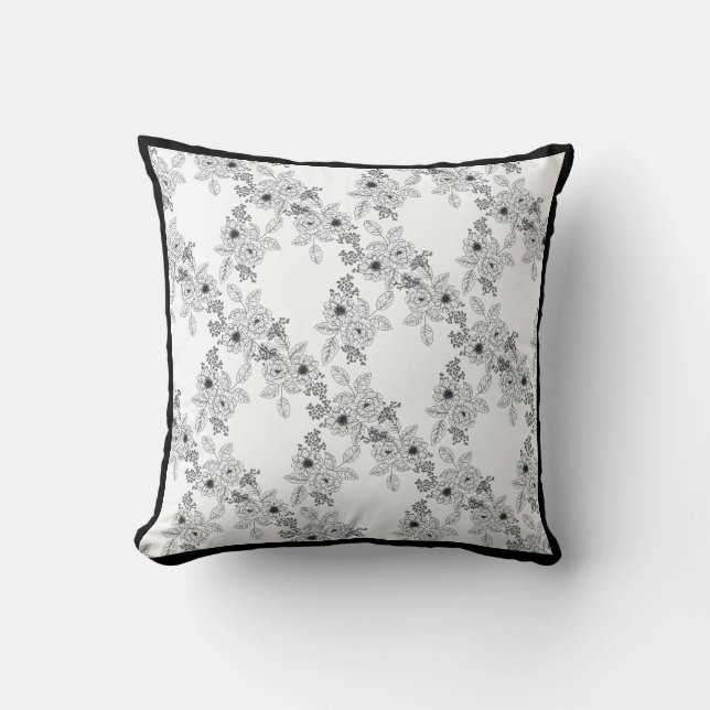 Black and white flower Damask pillow (Front)