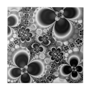 Black and White Flower Floral Pattern Ceramic Tile