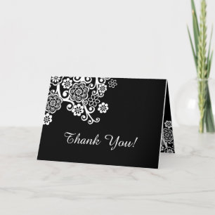 Black and White Flower Folded Thank You Card