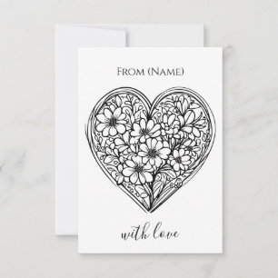 black and white flower heart greeting card