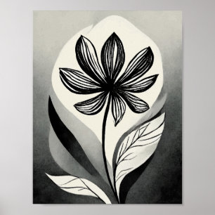 Black and White Flower Ink Blot Poster