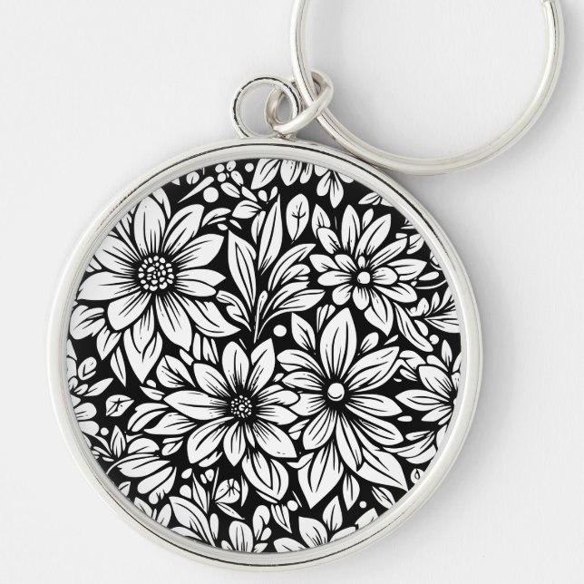 black and white flower keychain (Front)
