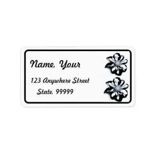 Black and White Flower Label