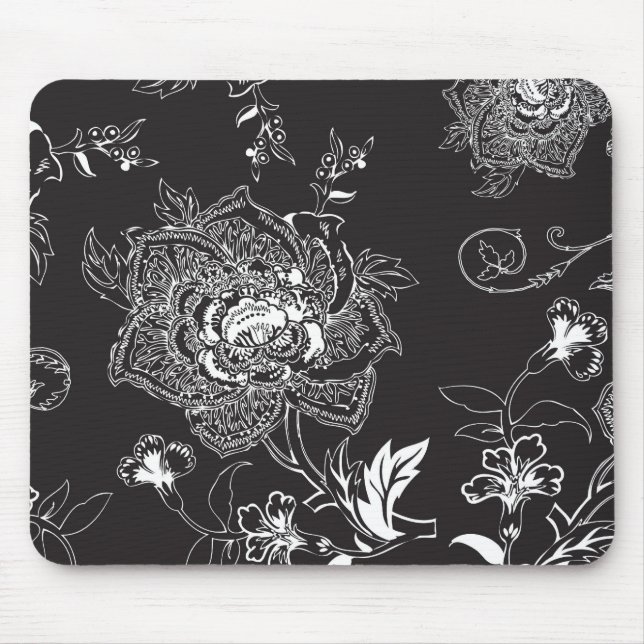 Black and White Flower Mousepad (Front)