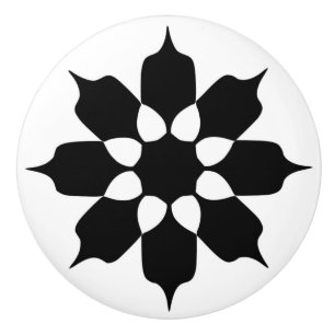 BLACK AND WHITE FLOWER PATTERN CERAMIC KNOB