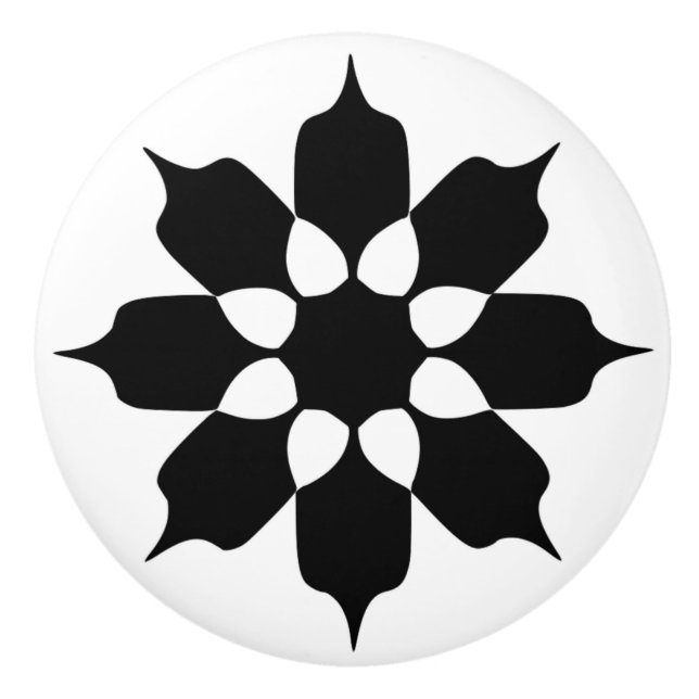 BLACK AND WHITE FLOWER PATTERN CERAMIC KNOB (Front)