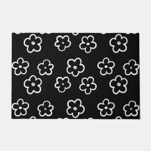 Black and White Flower Pattern Doormat