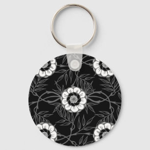 Black and White Flower Pattern Key Ring