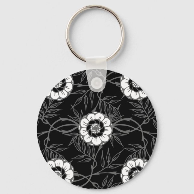 Black and White Flower Pattern Key Ring (Front)