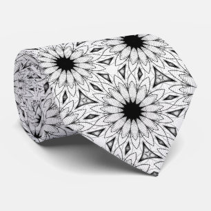Black and White Flower pattern Neck TIe