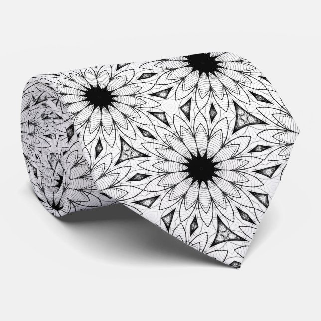 Black and White Flower pattern Neck TIe (Rolled)
