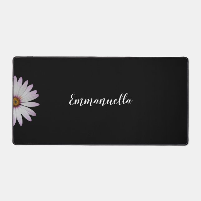 Black and White Flower Personalised Desk Mat (Front)