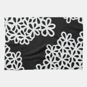 Black and White Flower Petals Tea Towel