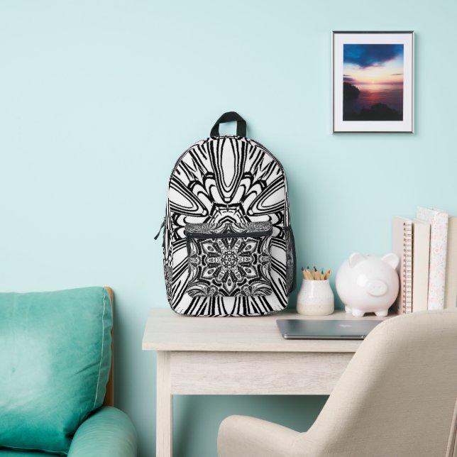 black and white flower printed backpack (Insitu)