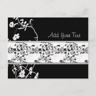 BLACK AND WHITE FLOWER SCROLL POSTCARD