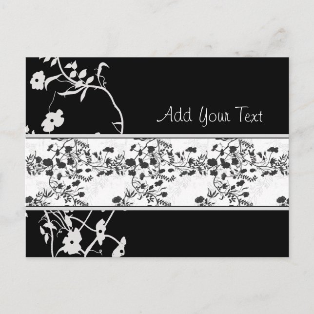 BLACK AND WHITE FLOWER SCROLL POSTCARD (Front)