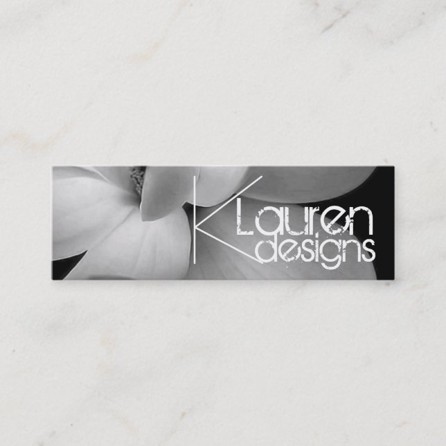 black and white flower skinny business card (Front)