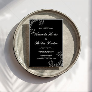 Black and White Flower Wedding Invitation