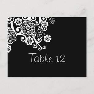 Black and White Flower Wedding Table Number Card